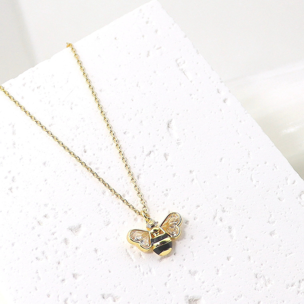 Kate SPADE Bee 3D Design Zircon Copper Gold Plated Necklace Earrings Choker